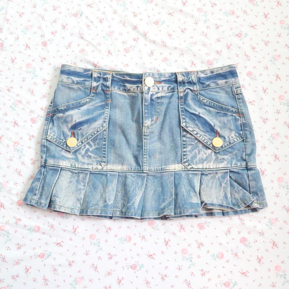 Y2k low rise denim pleated mini skirt